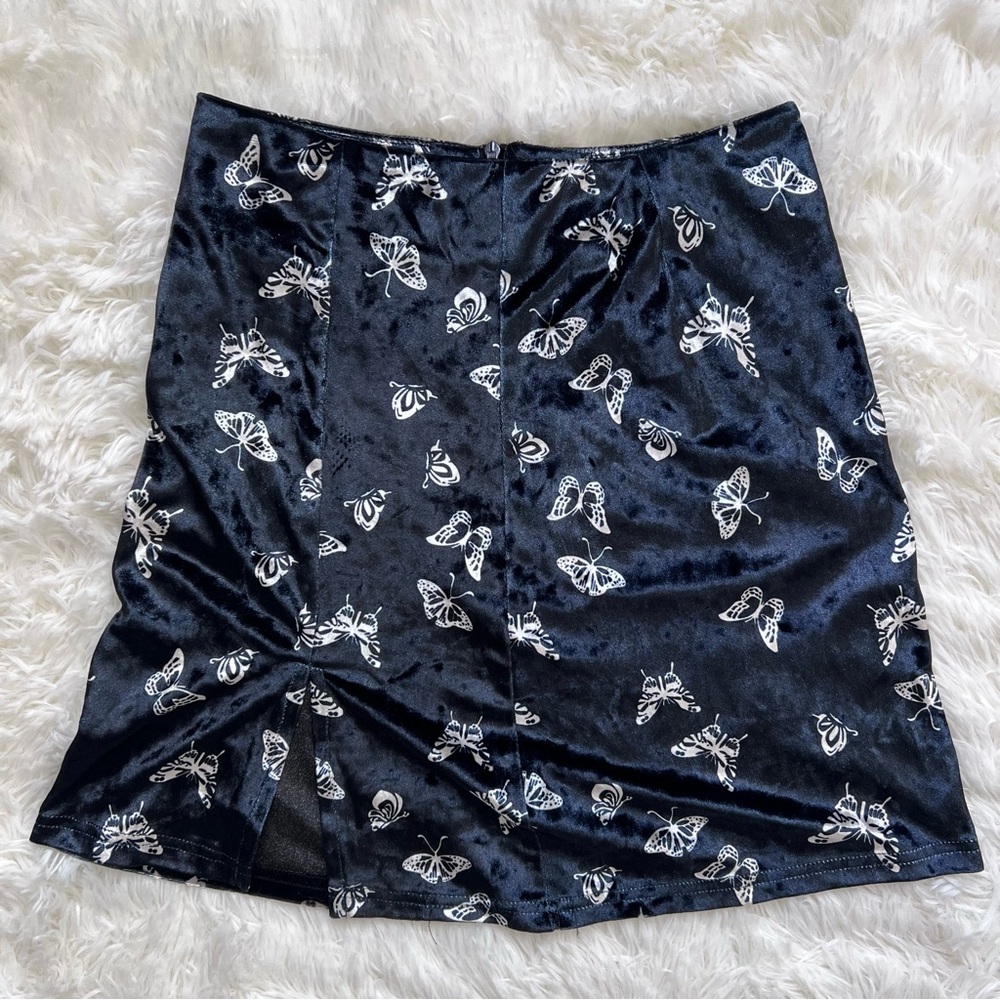 Navy Blue Velvet Butterfly Mini Skirt
